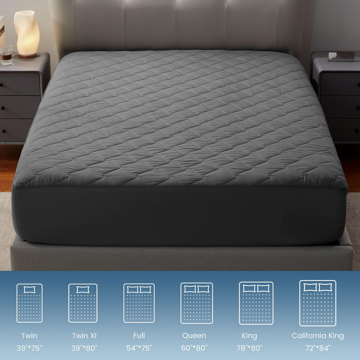 SLEEP ZONE Waterproof Mattress Protector Pad Twin Machine Washable, Breathable Mattress Topper with Deep Pockets, All-Season Use, Hotel Quality (Twin, Grey) SLEEP ZONE