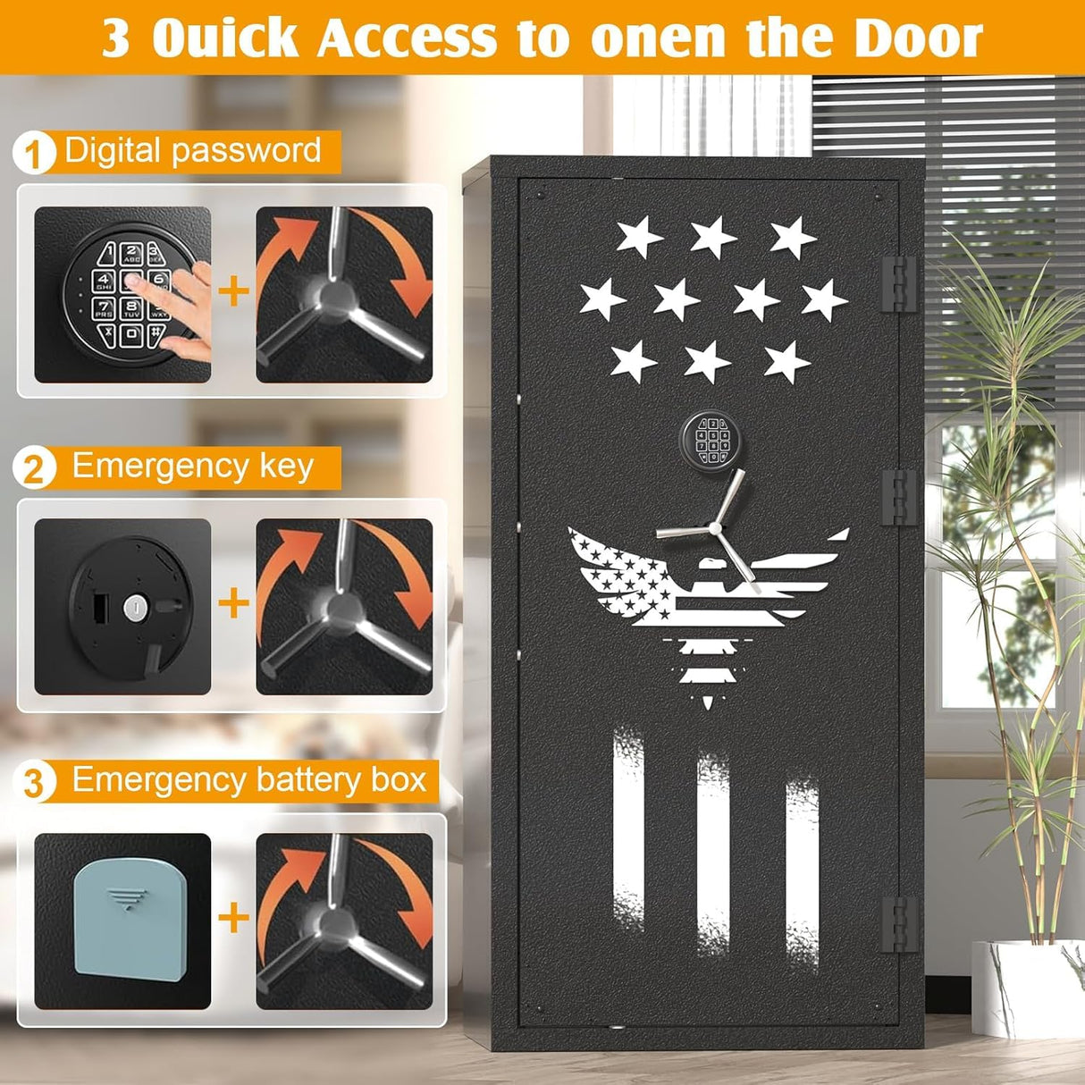 Large Rifle Safe, 35-40 Gun Safe for Rifle and Shotgun/Rifle Pistol Rack/Storage Pocket/Removable Shelf/Silent Mode/External Battery/LED/Key,180° Open Door Panel Organizer Unassembled Gun Safe Cabinet TTSITG