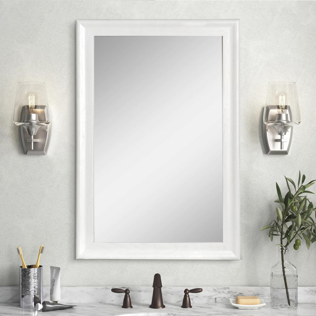 CULER White Wood Wall Mirror for Bathroom,Rectangle Rustic 24 x 36 inch Hanging Vanity Mirrors with Wooden Frame for Living Room,Bedroom,Entryway (24x36 inch, White) CULER