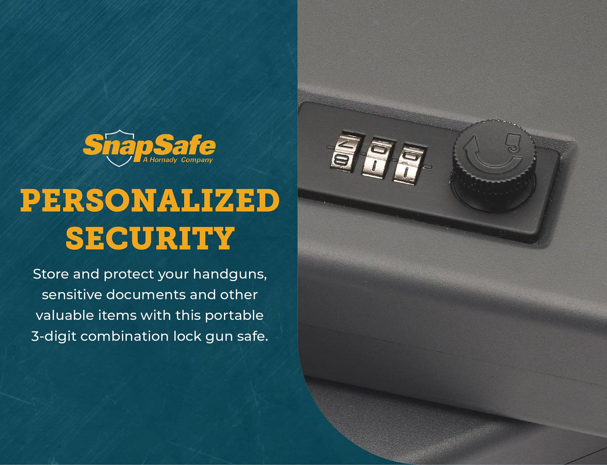 SnapSafe Portable Combination Lock Box for Guns and Valuables - Includes Lock Box (with 3-Digit Combination Lock) and Patented Security Cable - an Ideal Car Gun Safe - XL, 10 x 7 x 2 Inches SnapSafe
