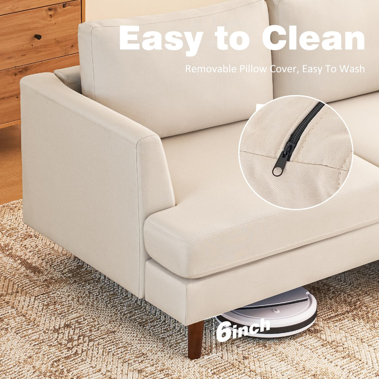 Furnimart Loveseat Sofa 66" W, Deep Seat Sofa for Living Room, 2-Seat Mid Century Couch, Comfy Cloud Couch with Removable Upholstered Cushion Cover, Modern Sofa for Office, Apartment, Bedroom, Beige Furnimart