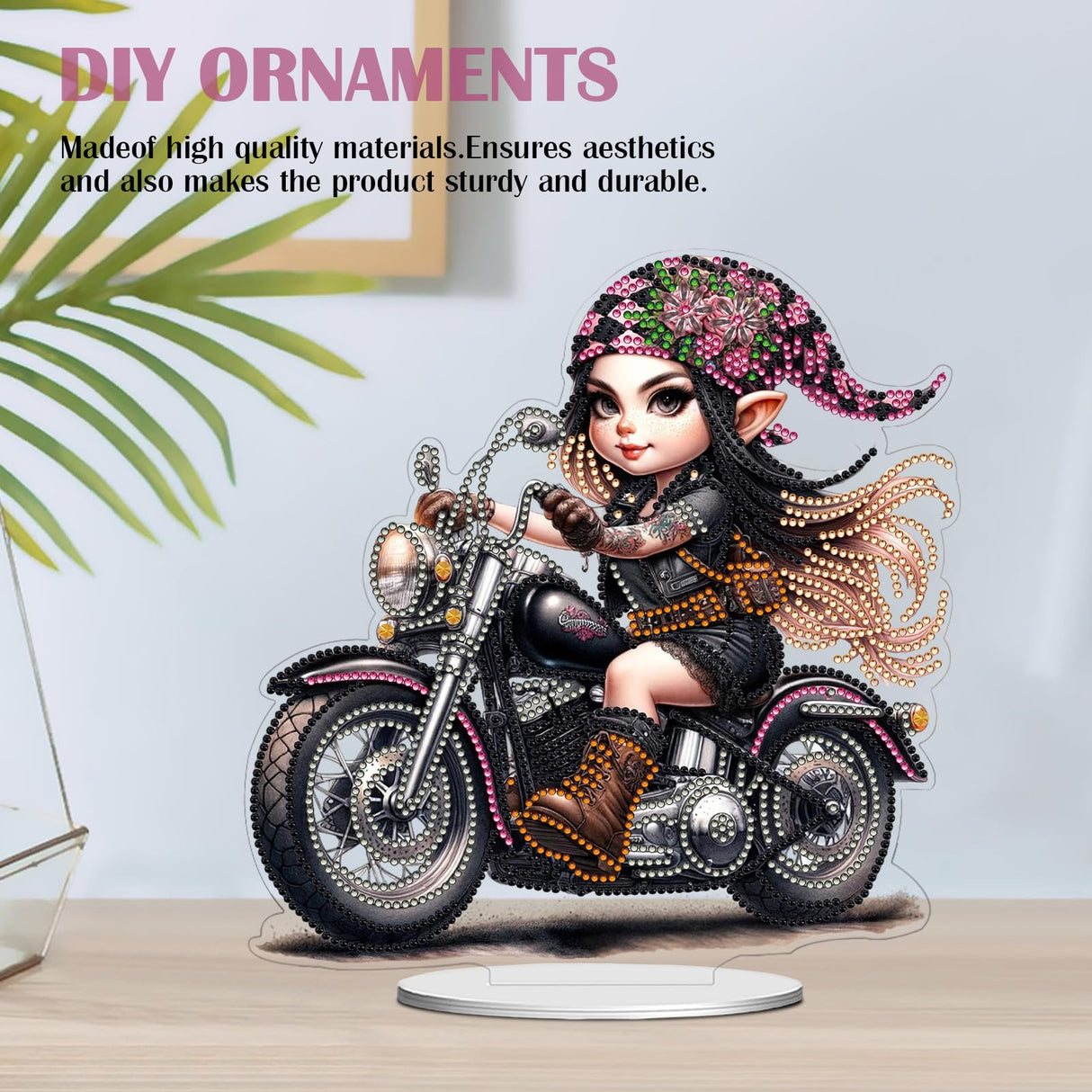 POETRYDRAW DIY Diamond Art Ornament Desktop Kit Motorcycle Girl, Stand Up Acrylic Diamonds Painting Ornament for Adults, 5D Special Diamond Gem Craft Tabletop Placement Board Kit POETRYDRAW