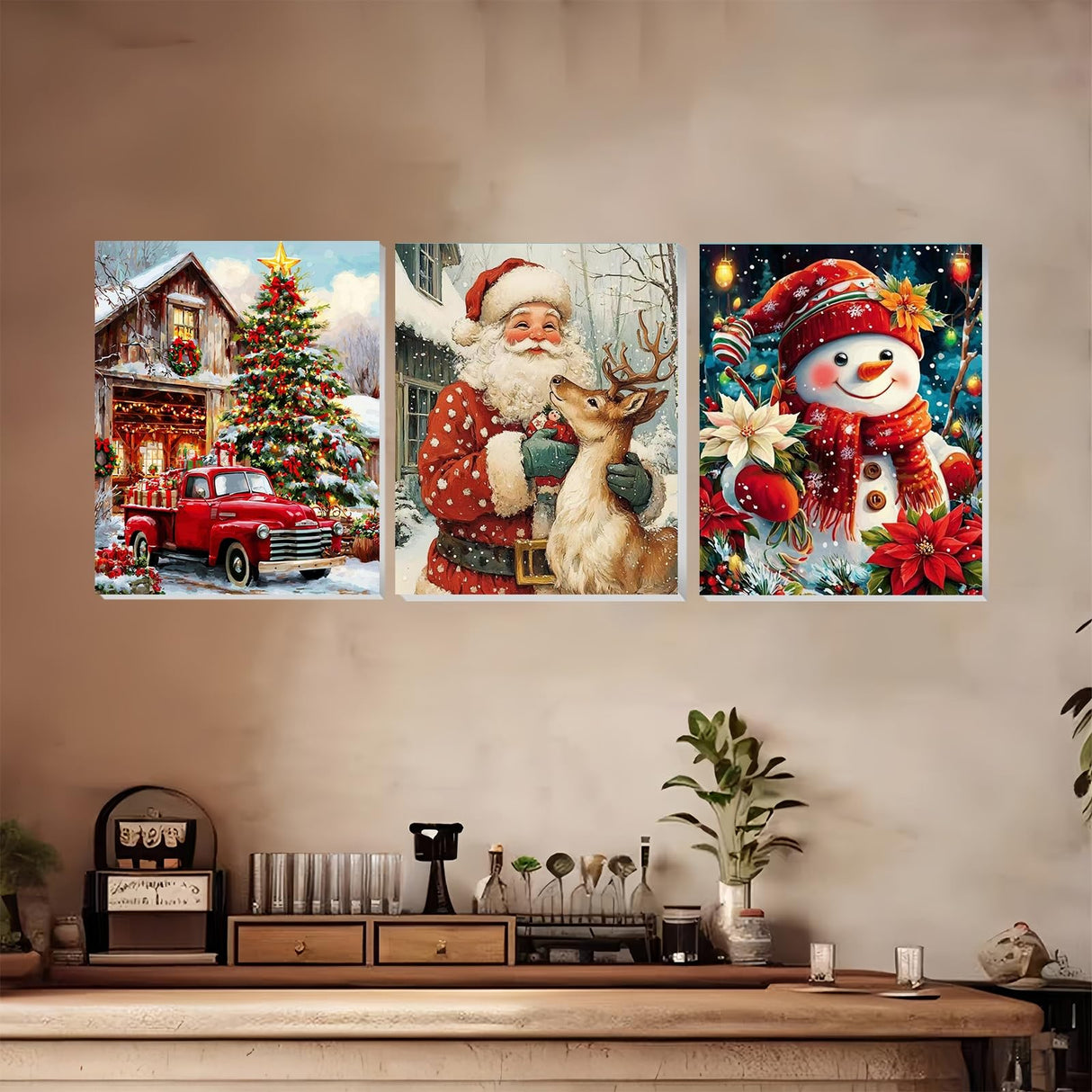 XTCIXAL 3 Pack Paint by Numbers Kit for Adults with Framed and Easel, Christmas Paint by Number Kits, Santa Claus Truck Snowman Acrylic Oil Painting for Home Wall Decor (9.5x12 Inch) XTCIXAL