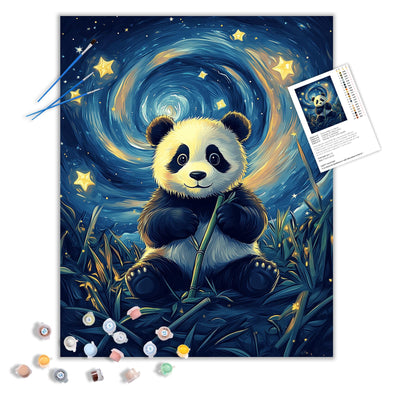 ARNLRDYA Panda Eating Bamboos Paint by Numbers for Adults, Starry Sky Van Gogh Paint by Number Kits, Cute Animals Stars Acrylic Painting for Home Decor(16×20inches, No Frame)