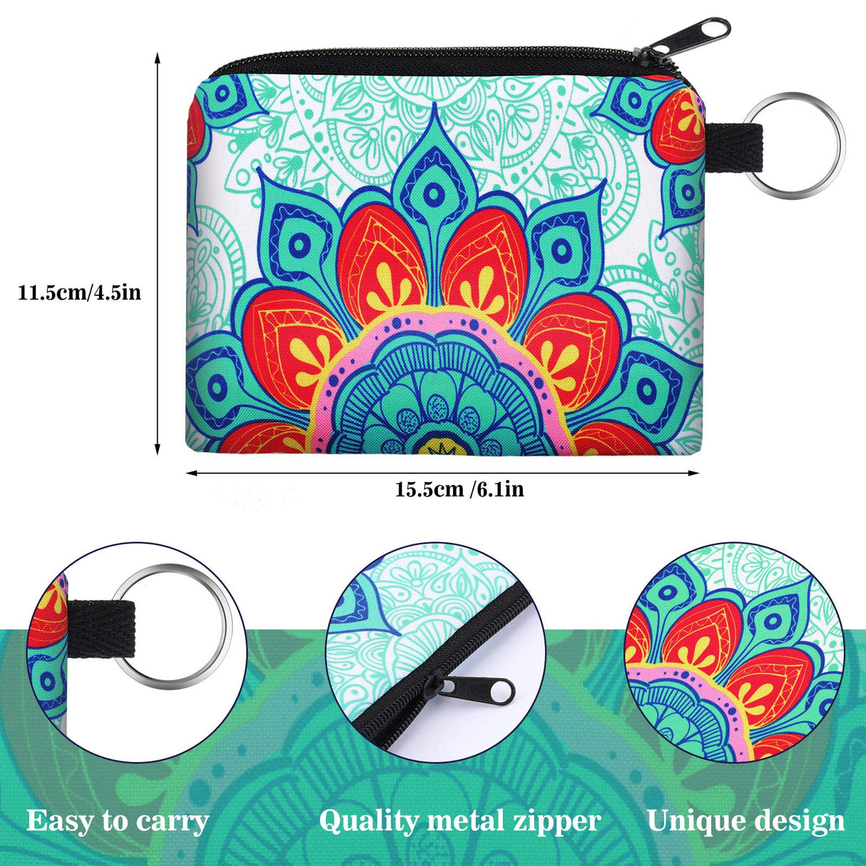 Boao 10 Pieces Small Coin Purse for Women Bulk Boho Change Purse Mini Pouches Wallet Coin Bag with Zipper for Women Girls (, 4.52 x 3.74 Inch) Boao
