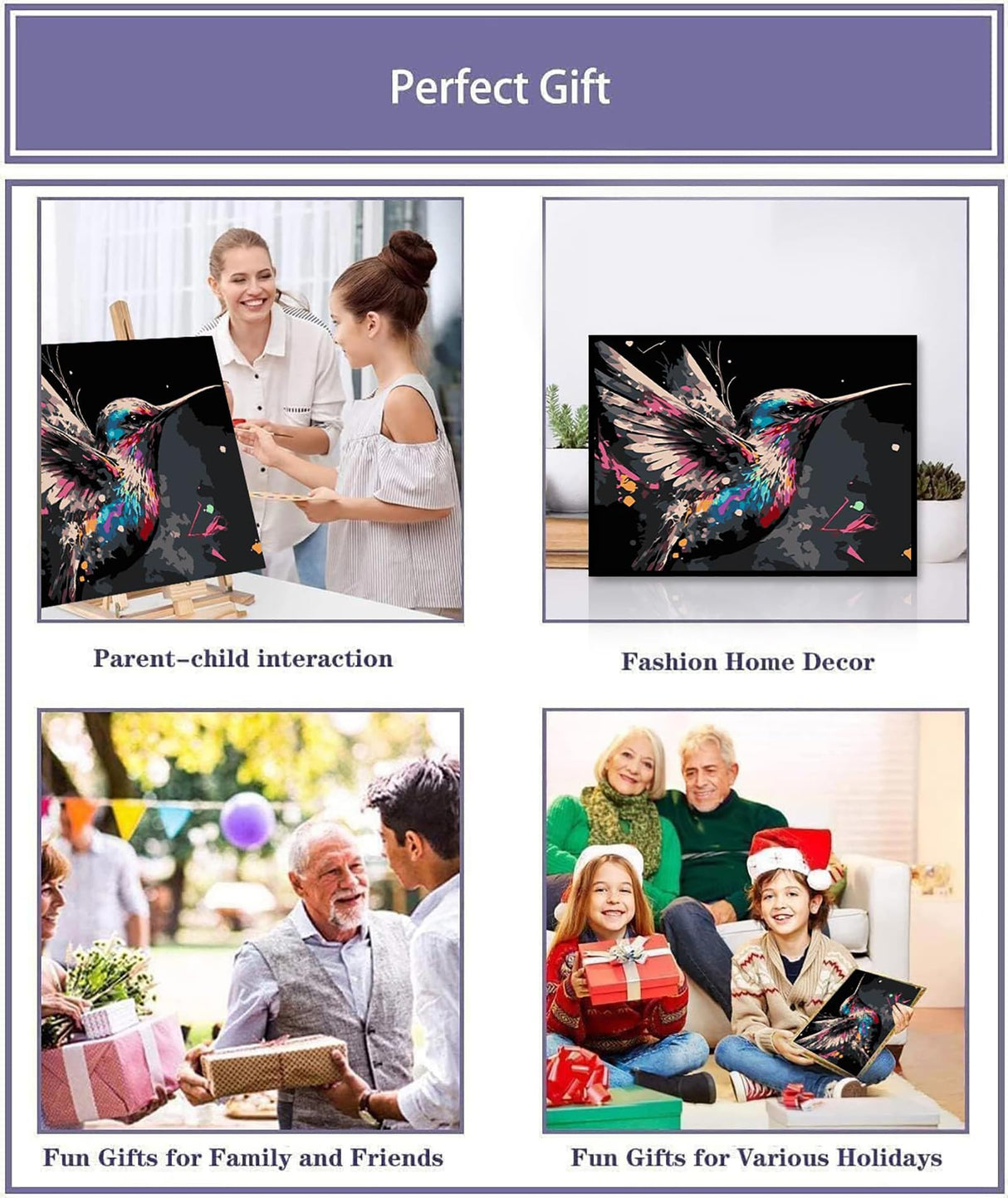 MaiMMaledy Paint by Numbers Kit for Adults Beginners Canvas Pictures with Framed Drawing Painting Acrylic Pigment with Wooden Triangle Easel Hummingbird 8Wx12L inch MaiMMaledy