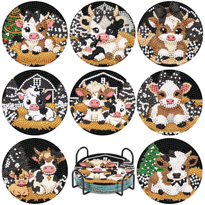 Canrichshop 8 Pcs Highland Cow Diamond Painting Coasters, Cute Animals Art Kits, 5D DIY Full Drill Dots, Arts and Crafts Supplies for Adults