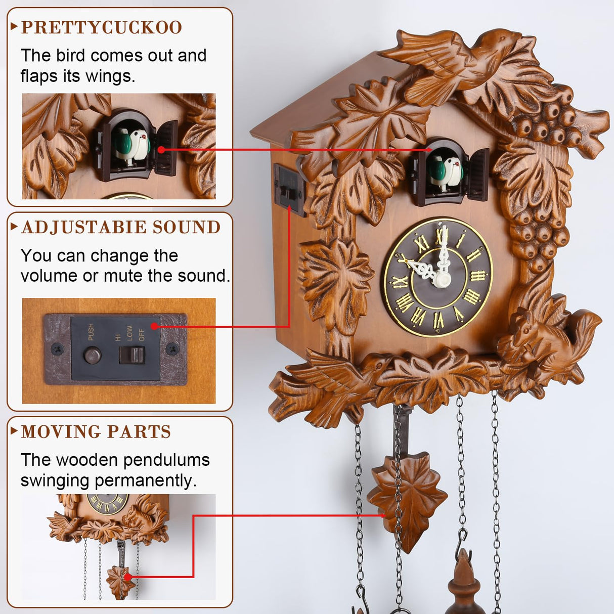 Kendal Handcrafted Wood Cuckoo Clock MX211 Kendal