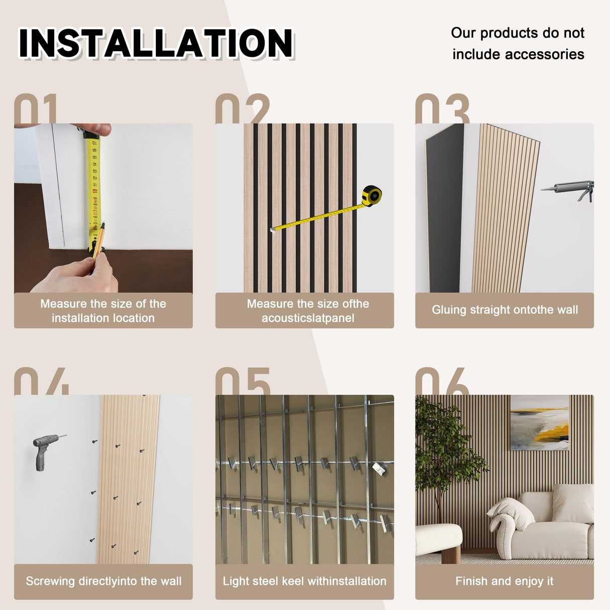 POHARE 4 Pack Wood Slat Wall Wood Paneling,95 x 8 in Soundpoof Wooden Engineered Wood Slat Wall Panels,Stylish Acoustic Wall Panels for Interior Wall Decor with Felt Backing,Natural POHARE