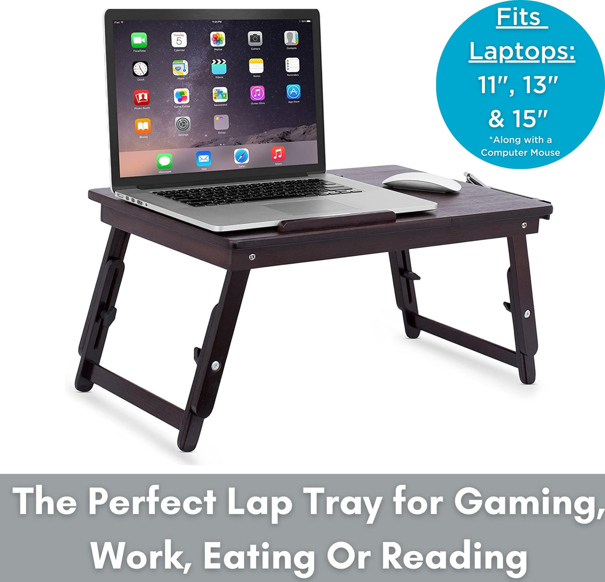 Sofia + Sam Multi Tasking Lap Desk with Venting for Computer Heat | Adjustable Legs and Pullout Drawer | Fits Laptops Up to 15" | Walnut | Laptop Bed Tray | Folding TV Tray Table Sofia + Sam