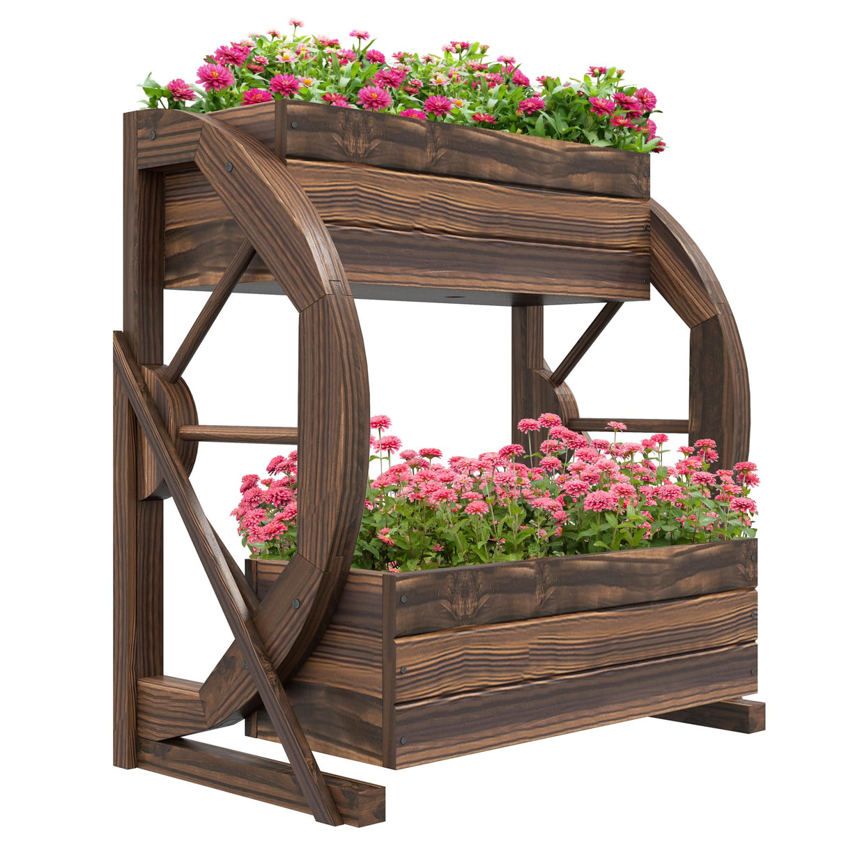Outsunny 2-Tier Raised Garden Bed, Wooden Wagon Planter Boxes with Drainage Holes, for Vegetables Flowers Herbs, 22" x 13" x 22" Outsunny