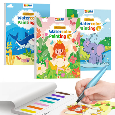 TECJOE 3 Pack Paint with Water Coloring Books for Toddlers, Watercolor Paint Set with 6 Brushes, Painting Activity for Kids Ages 4 5 6 7 8, Christmas Gift Arts & Crafts Toy, Princess, Forest & Sea