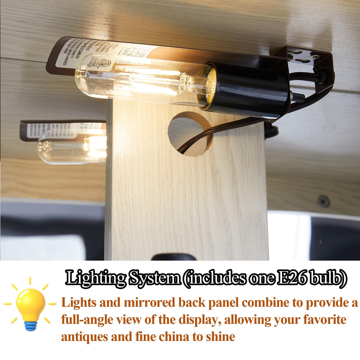 TRJQBCC 3-Tier Lighted Curio Display Cabinet, 47" H Glass Accent Storage Cabinet with Adjustable Glass Shelves & 1 Drawer, Wooden Wine Display Case with Mirrored Back Panel for Living Room (White) TRJQBCC