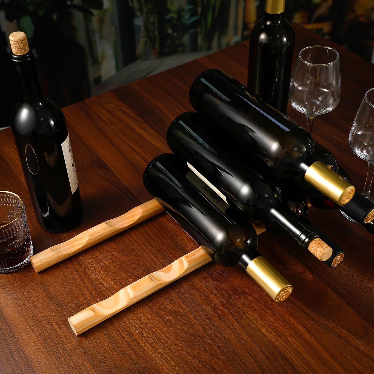 Barydat 4 Pcs Compact Wooden Wine Rack Wood Wine Bottle Holder Countertop Wine Holder Stand Display Wine Rack Shelf Small Stackable Wine Bottle Storage Organizer for Cabinet Fridge Tabletop Bar Barydat