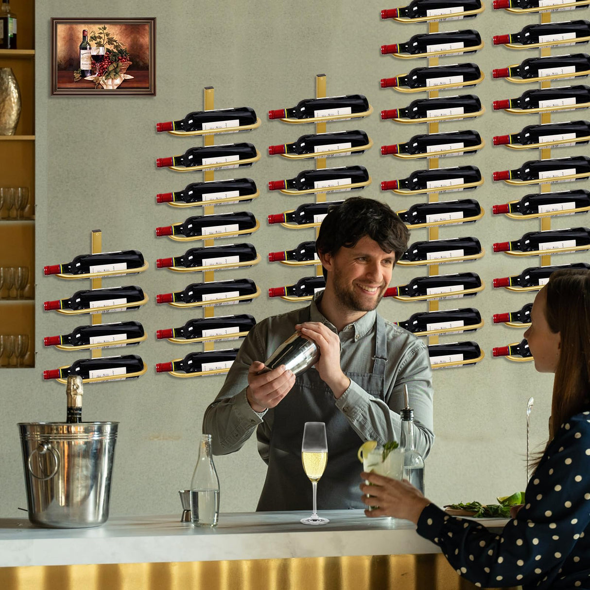 KHayRovies Wine Rack Wall Mounted for 8 Wine Bottles, Metal Wall Hanging Wine Holder Storage, Wine Organizer Shelf for Kitchen Dining Room Bar (Golden) KHayRovies