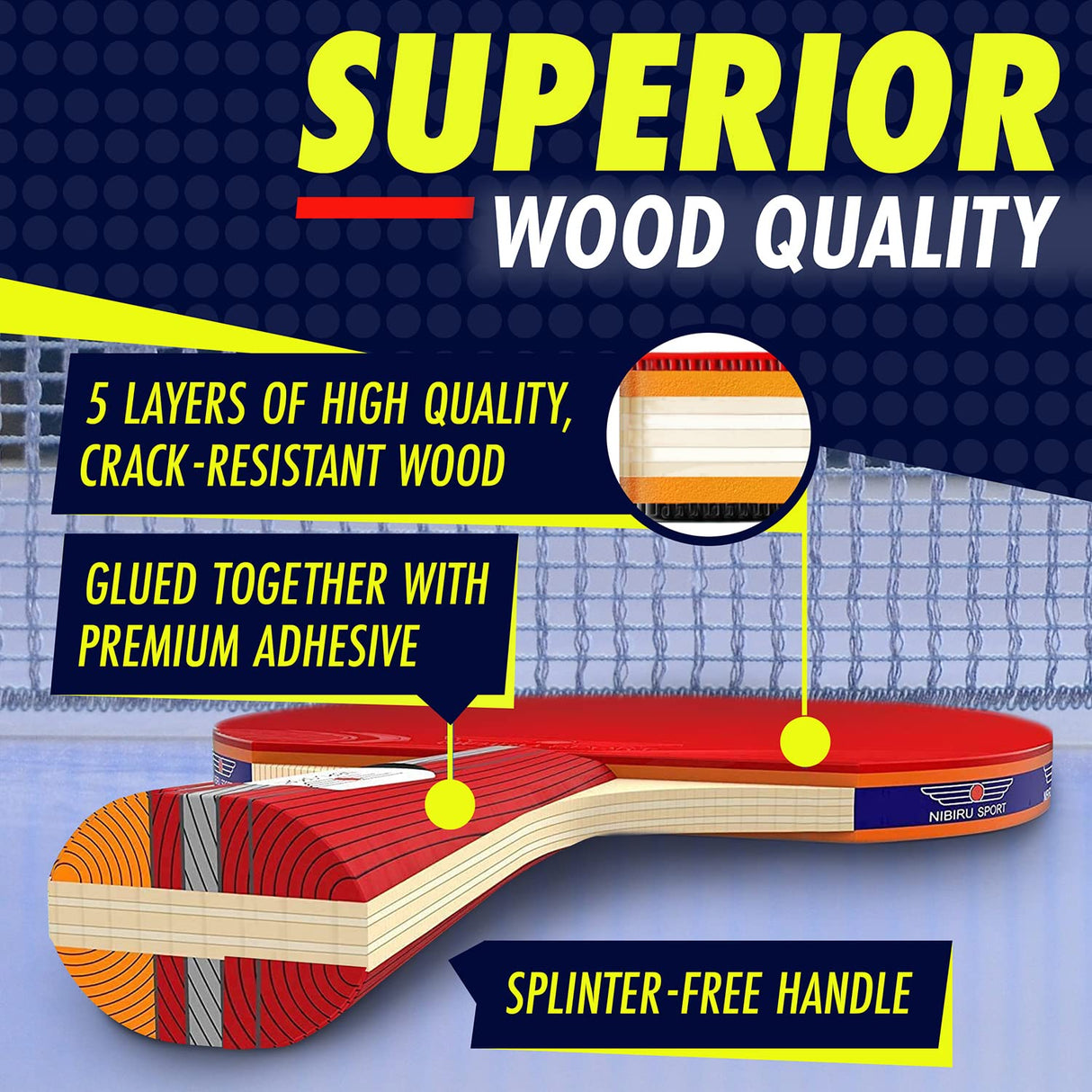 NIBIRU SPORT Professional Ping Pong Paddle Set (2-Player) - Table Tennis Paddles Set of 2 with Retractable Net, 4 Balls, and Carry Bag/Storage Case - Table Tennis Equipment & Ping Pong Accessories NIBIRU SPORT