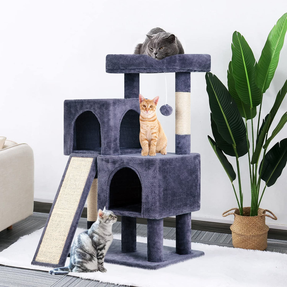 BestPet 36 inches Cat Tree for Indoor Cats Cat Tower with Scratching Posts Multi-Level Cat Furniture Condo with Ramp, Perch Spacious Cat Cave & Funny Toys for Kittens House,Dark Grey BestPet
