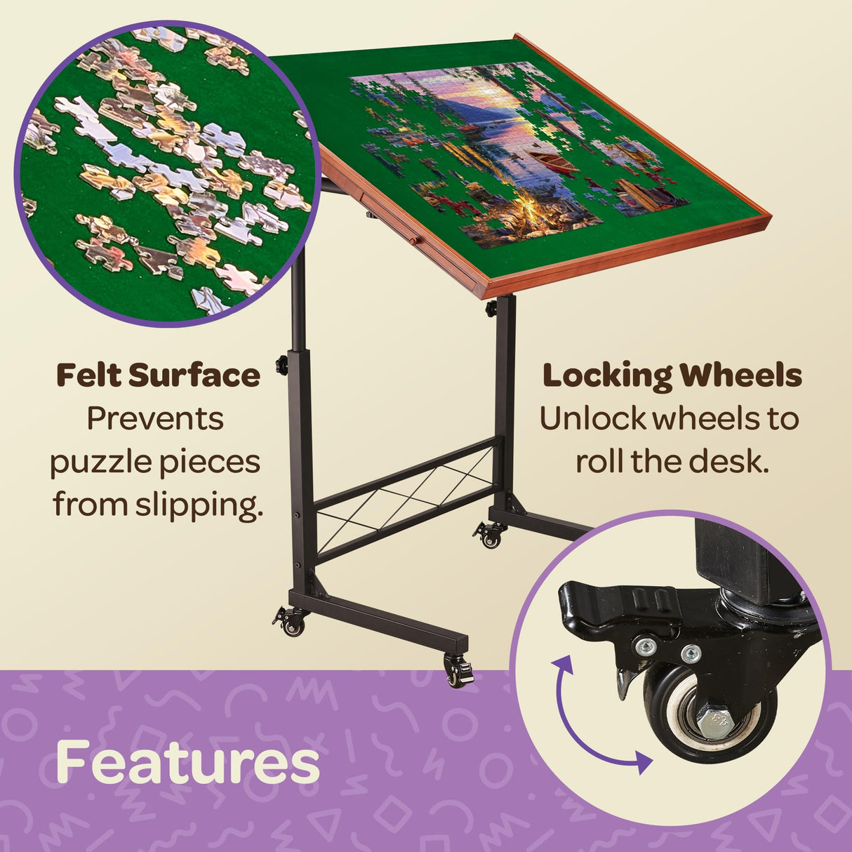 JoyBerri Puzzle Station Jigsaw Puzzle Table/Rolling Desk - 1500 Piece Puzzle Board/Portable Jigsaw Tables with Drawers and Legs - Height Adjustable for Adults JOYBERRI