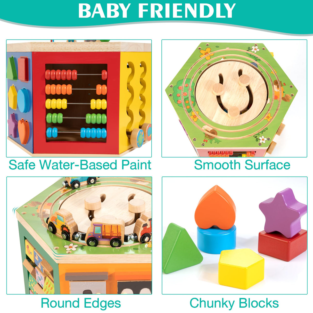 WOODMAM Large Activity Cube, 9-in-1 Farm-Themed Wooden Play Center, Multipurpose Montessori Toy for 1-2 Year Old Baby Toddler Kid, First Birthday Gift | Bonus Magnetic Train Cars WOODMAM