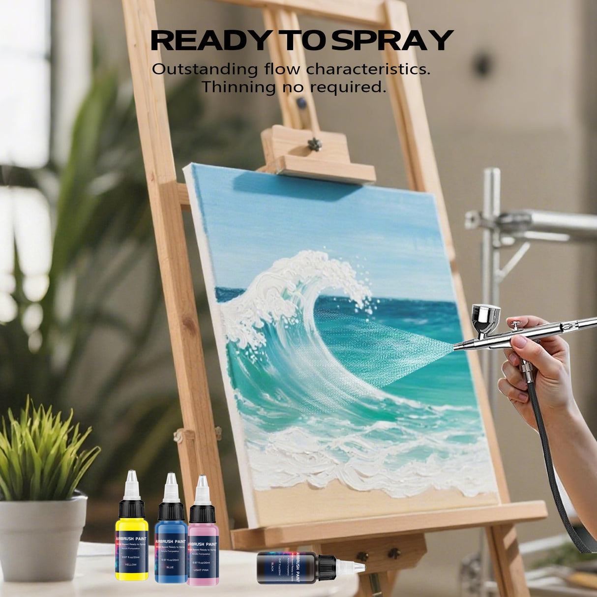 Airbrush Paint 6 Colors, Ready to Spray Airbrush Paint Set, Water-Based Acrylic Air Brush Paints for Metal, Plastic Models, Canvas, Wood, 0.67 Fl Oz/20ml EKOHERR