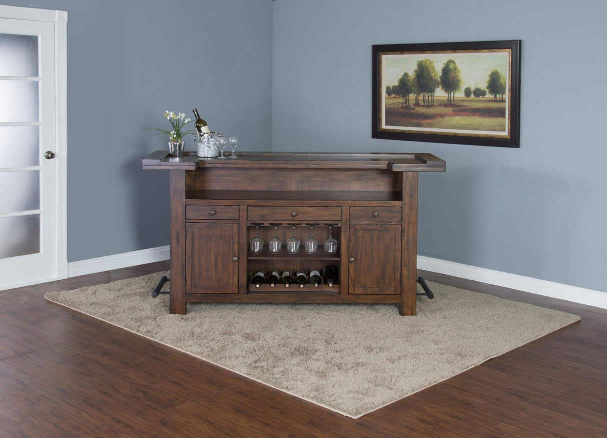 Sunny Designs Tuscany 78" Farmhouse Wood Bar Unit in Medium Brown Sunny Designs