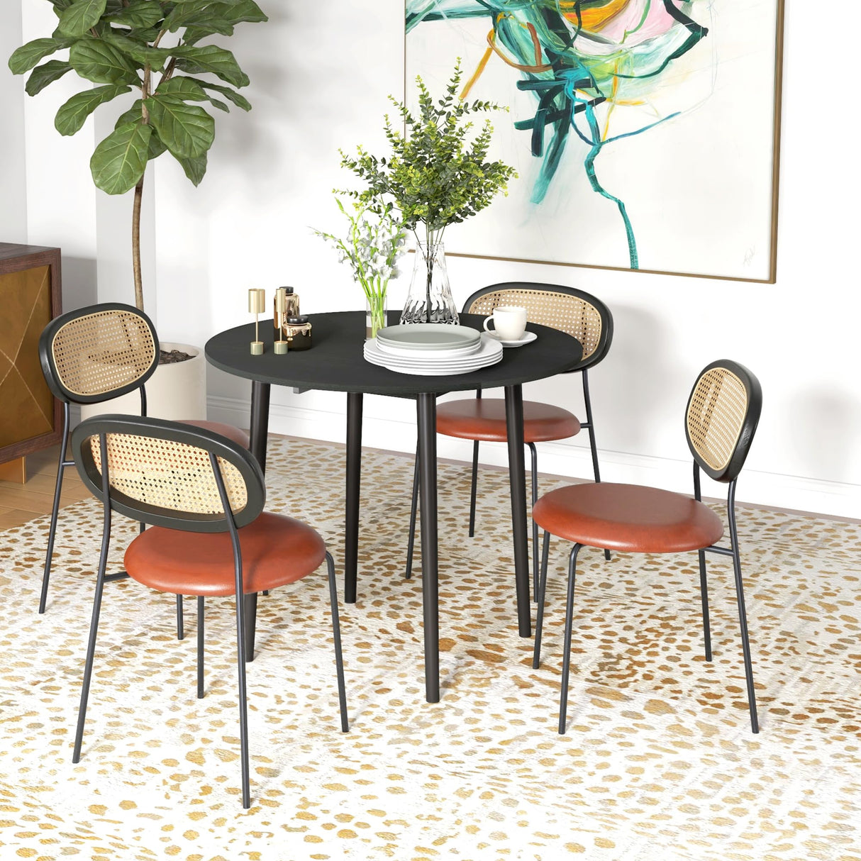 HOMCOM 35" Small Kitchen Table, Collapsible Drop Leaf Table for Small Spaces, Round Folding Dining Table with Solid Wood Legs for Kitchen, Dining Room, Distressed Black HOMCOM