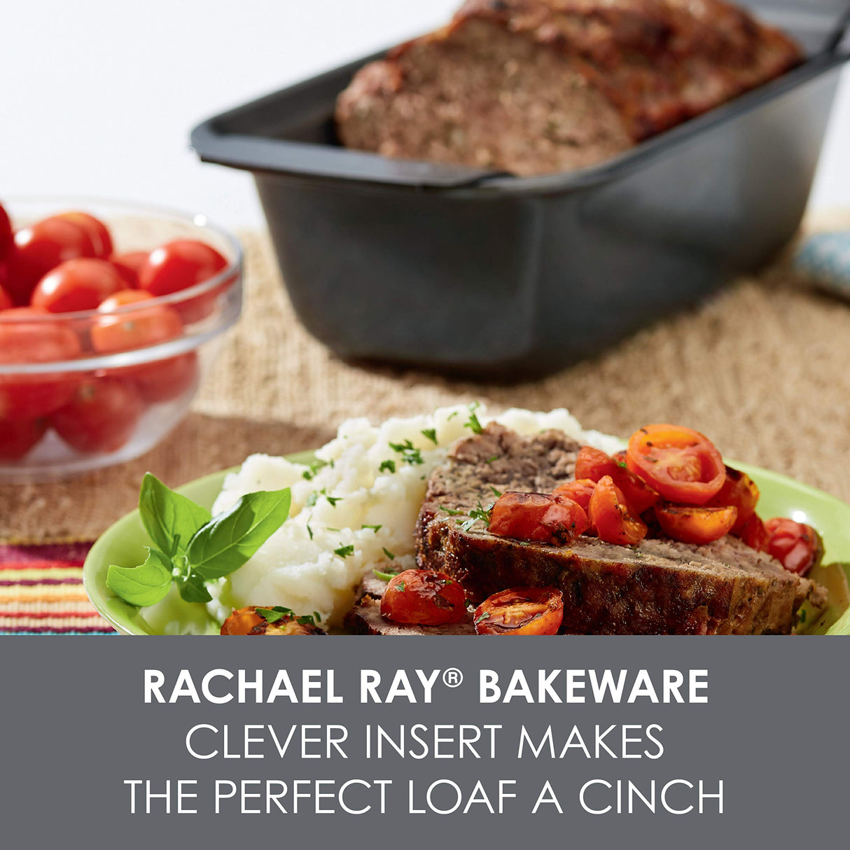 Rachael Ray Bakeware Meatloaf/Nonstick Baking Loaf Pan with Insert, 9 Inch x 5 Inch, Gray Rachael Ray