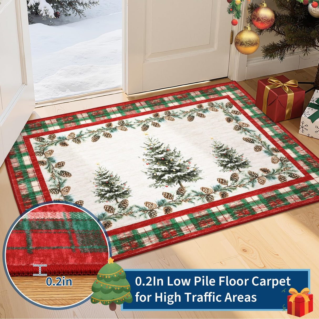 GarveeHome Red Checkered Christmas Rug 3x5 Washable Holiday Area Rugs for Living Room, Non-Slip Christmas Tree Rug for Bedroom Stain Resistant Low-Pile Carpet for Entryway Dining Room Nursery GarveeHome