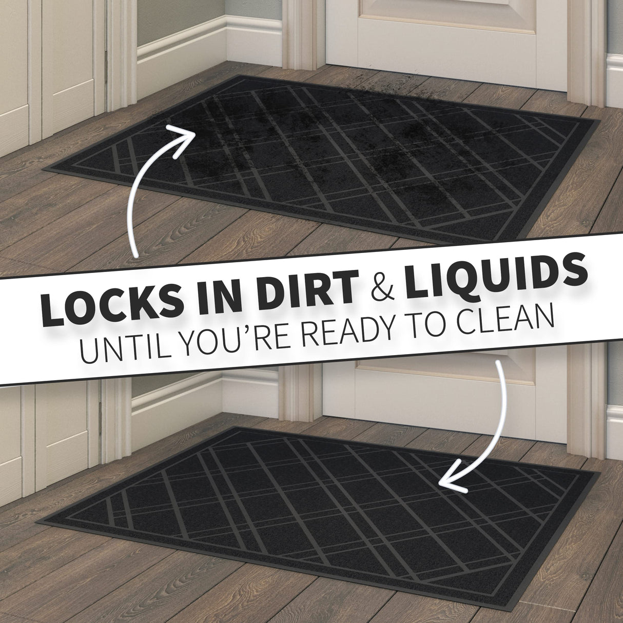 SlipToGrip Universal Door Mat, Plaid Design - Black, 42 x 35 - Anti Slip, Durable & Washable, Outdoor & Indoor Floor Welcome Mat Door Mat Entry -Rug for Garage, Patio, Front Door, Dust Absorbent SlipToGrip