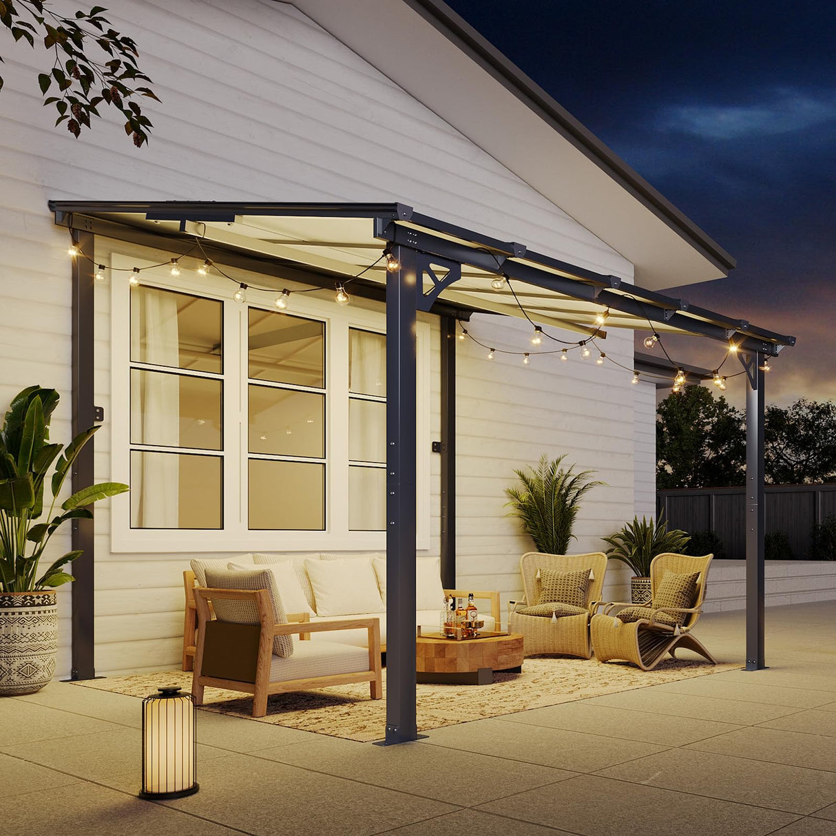 oneinmil 10 x 8FT Hardtop Gazebo for Patio, Outdoor Aluminum Wall-Mounted Gazebo Pergola with Sloped Roof, Heavy Duty Awnings for Patio Covers, Backyard, Deck, Garden oneinmil