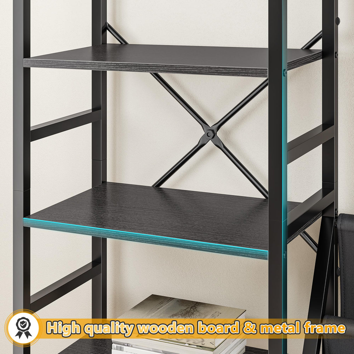 DurayLoly Bookshelves and Bookcases 6 Tiers,Triple Wide Industrial Bookshelf, Large Etagere Bookshelf for Living Room, Home Office Rustic Brown DurayLoly