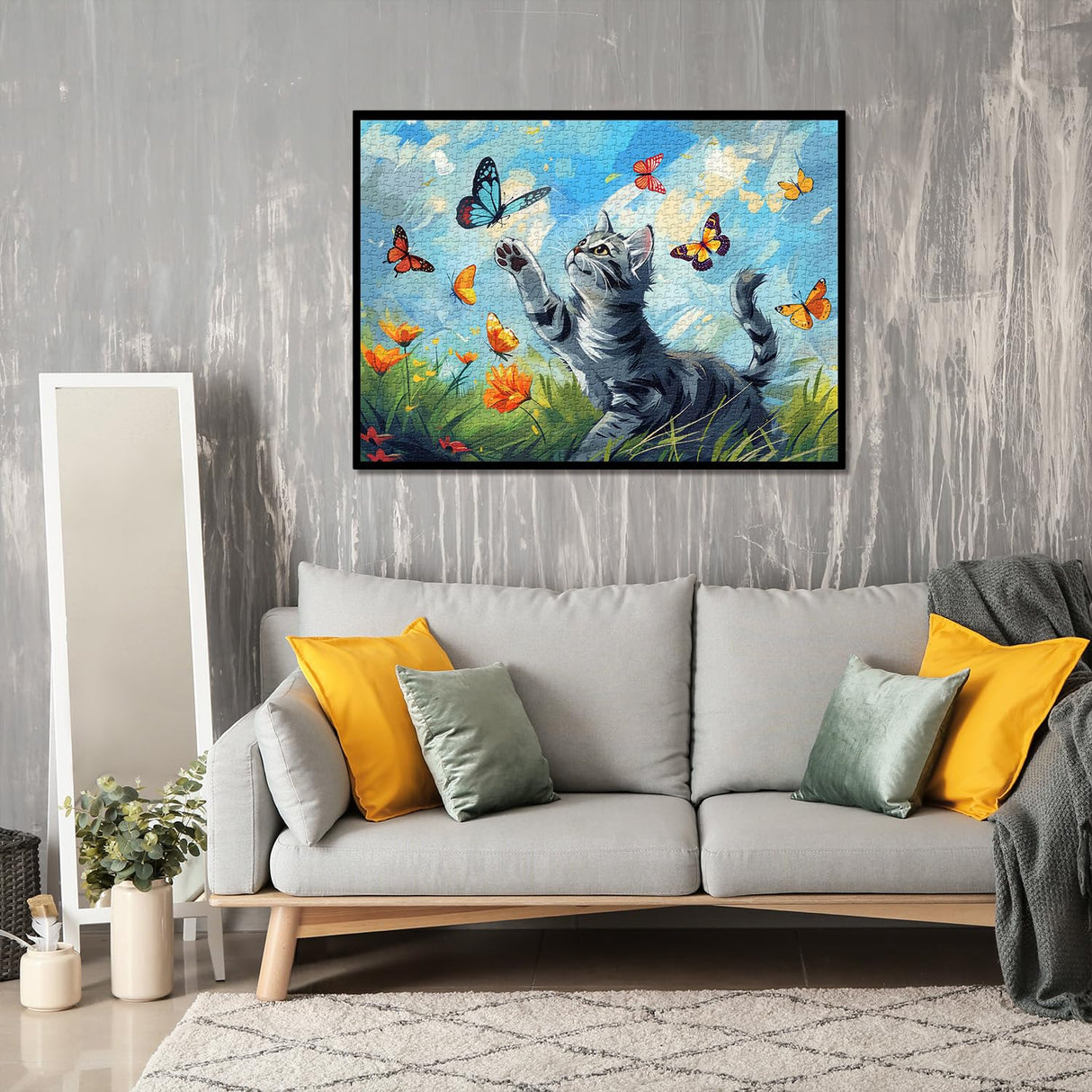 Cat Puzzles for Adults 1000 Pieces, Butterfly Cats Flower Jigsaw Puzzles, Animal Cute Kitten Challenging Puzzle as Wall Decor PPuzzling