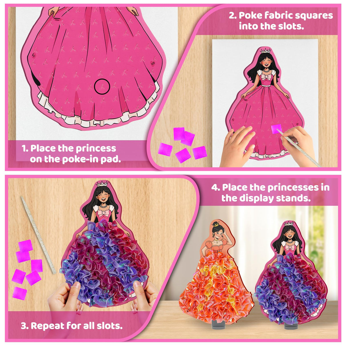 8 Packs Poke in Crafts Art Kits for Girl, Magical Prienceses Mess Free Kids' Paper Craft Kits, Birthday Gift for Girls 4 5 6 7 8 9 Years Old, DIY Presents, Mess Free Art Activity ATFUNSHOP