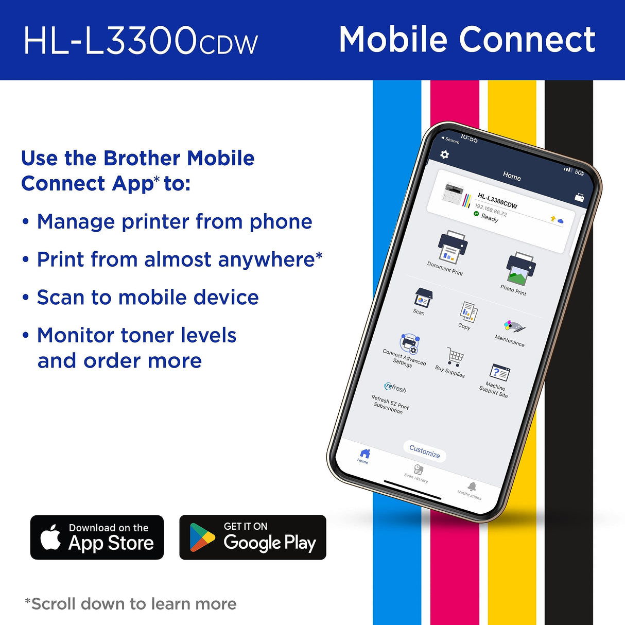 Brother HL-L3300CDW Wireless Digital Color Multi-Function Printer with Laser Quality Output, Copy & Scan, Duplex, Mobile | Includes 4 Month Refresh Subscription Trial ¹ Amazon Dash Replenishment Ready Brother