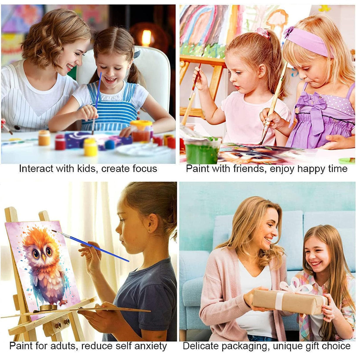 bleihum 4 Pack Paint by Numbers Kit for Kids Ages 4-8-12, Animal Paint by Number for Kids, DIY Acrylic Oil Painting Kit for Home Wall Decor(Frameless,8X8inch) bleihum