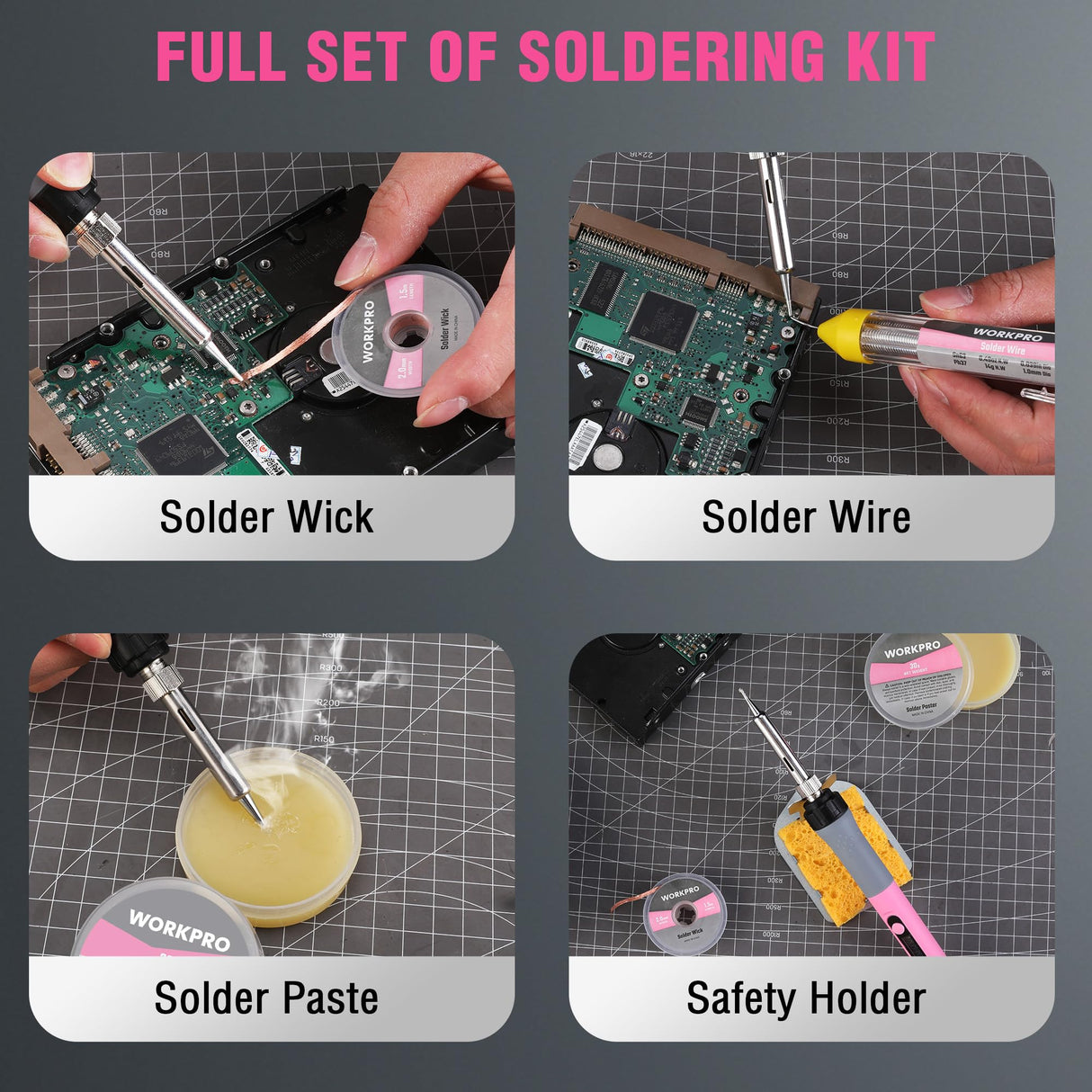 WORKPRO Soldering Iron Kit, 90W Soldering Gun with Digital Display, Iron Tips, 11-in-1 Adjustable Temperature Welding Kit for Electronic Repair, DIY Enthusiasts(110V US Plug,Pink) WORKPRO