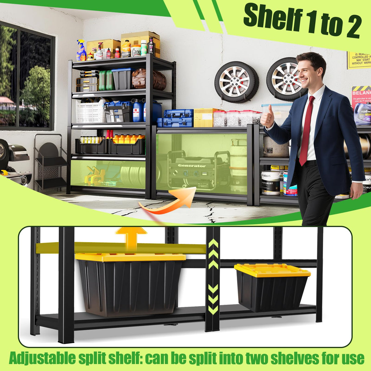 XCXVVB 72" H Garage Shelving,Heavy Duty Garage Storage Shelves,Metal Shelving Unit,5 Tier Adjustable Steel Utility Shelf,Use for Basement,Warehouse, Pantry Closet,Black (Steel-72 H*35.4" W*15.7" D) XCXVVB