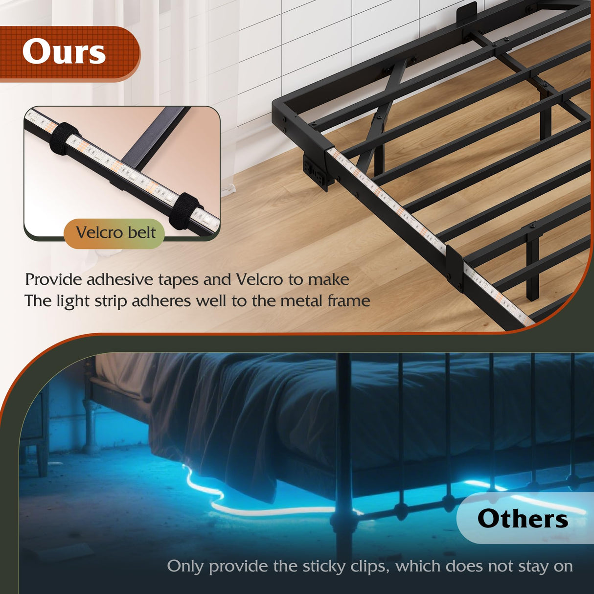 WLIVE Floating King Bed Frame, LED Bed Frame with Charging Station, Metal Platform Beds King Size with Heavy Duty Steel Slats, No Box Spring Needed, Easy Assembly, No Noise, Black WLIVE