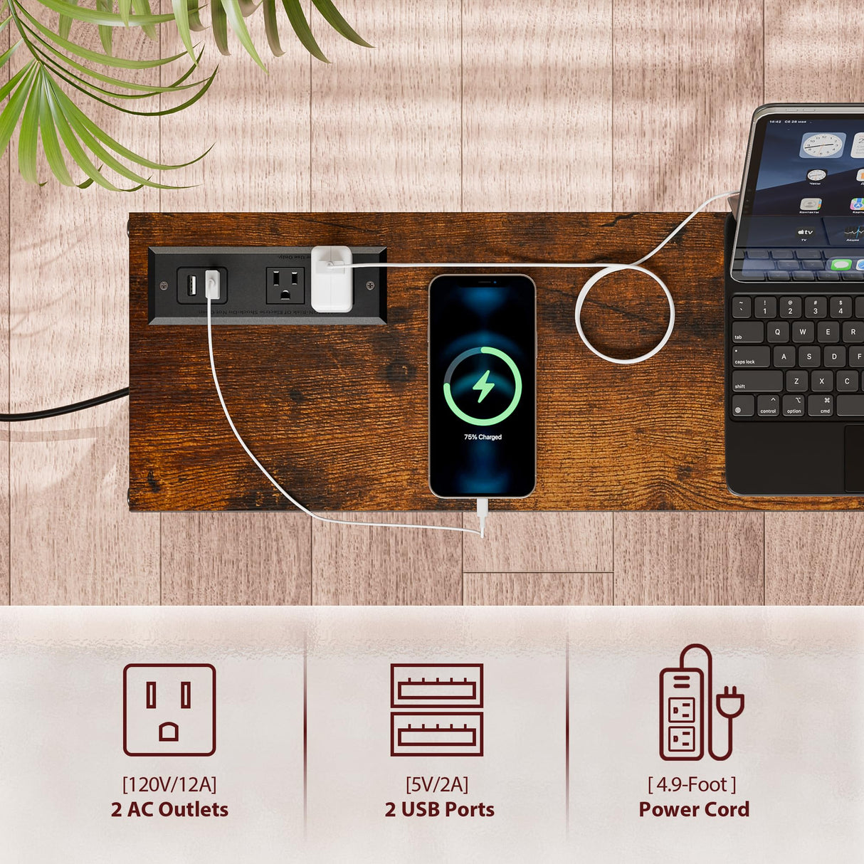 ZENY 70 Inch Console Table with Outlet, Narrow Sofa Table with Charging Station, Long Entryway Table, Hallway Table, Behind Couch Table for Living Room, Entryway, Foyer, Rustic Brown ZENY