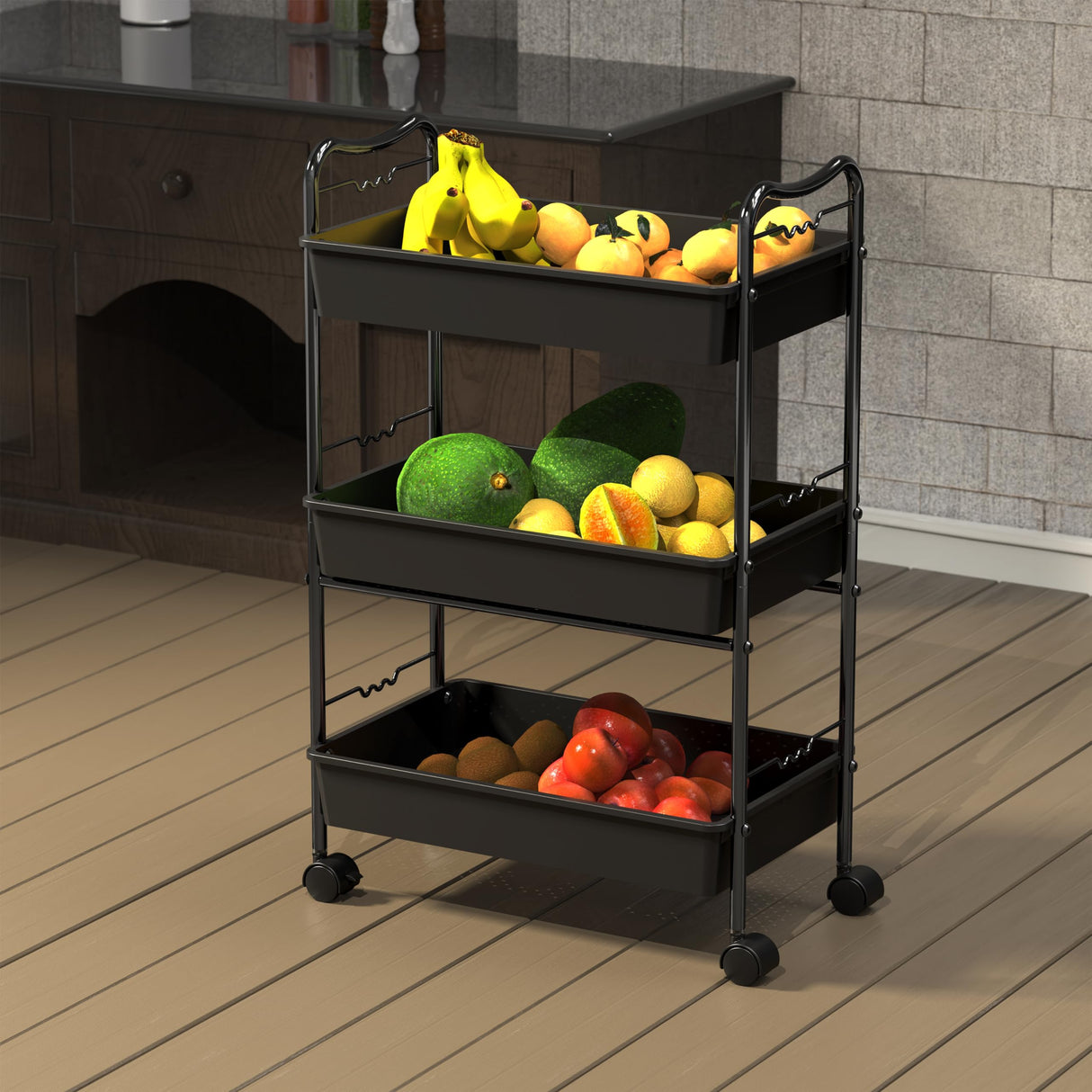 Deco Brothers 3 Tier Metal Rolling Storage Utility Cart with Wheels, Black Deco Brothers