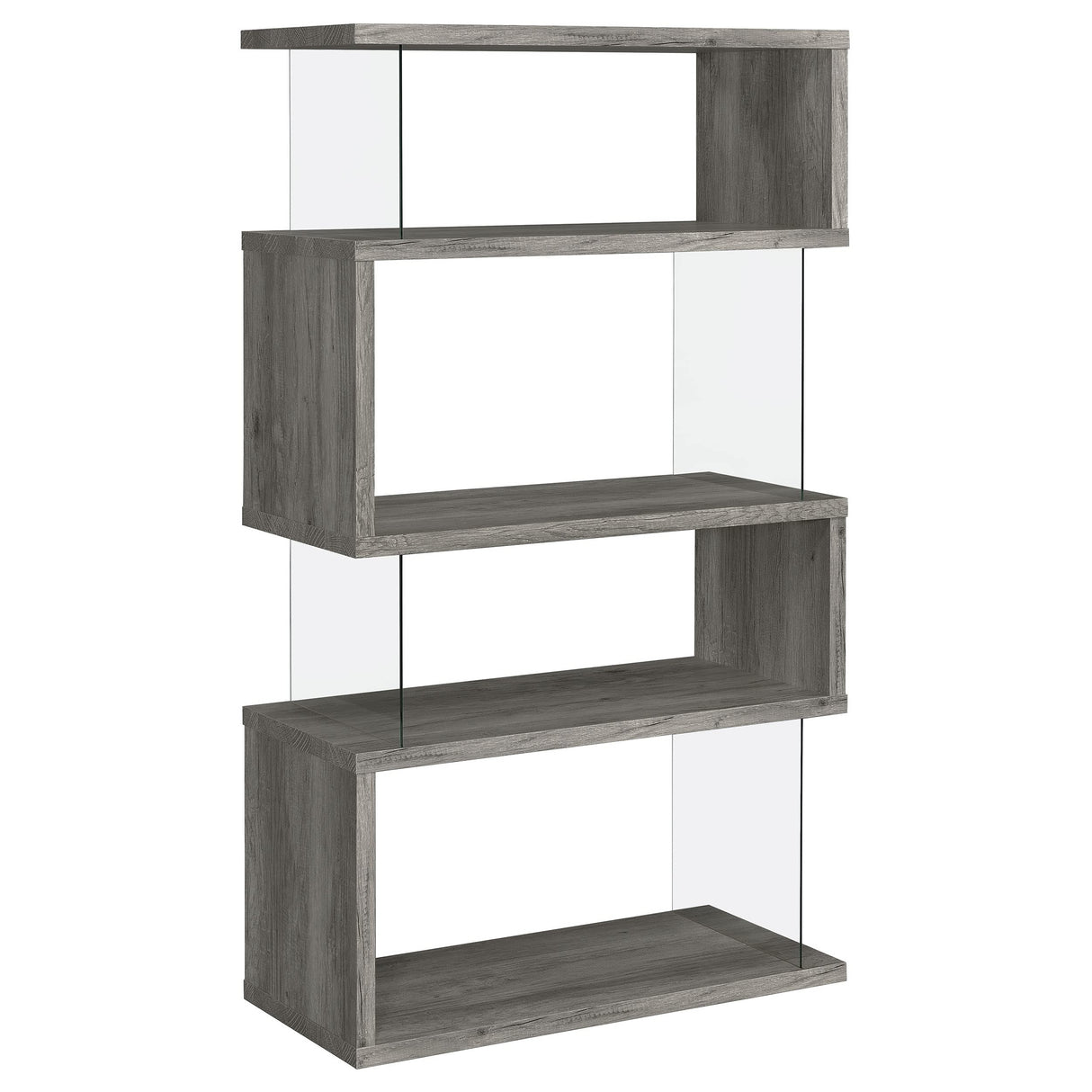 Coaster Home Furnishings Emelle 4-Shelf Bookcase with Glass Panels Grey Driftwood Coaster Home Furnishings