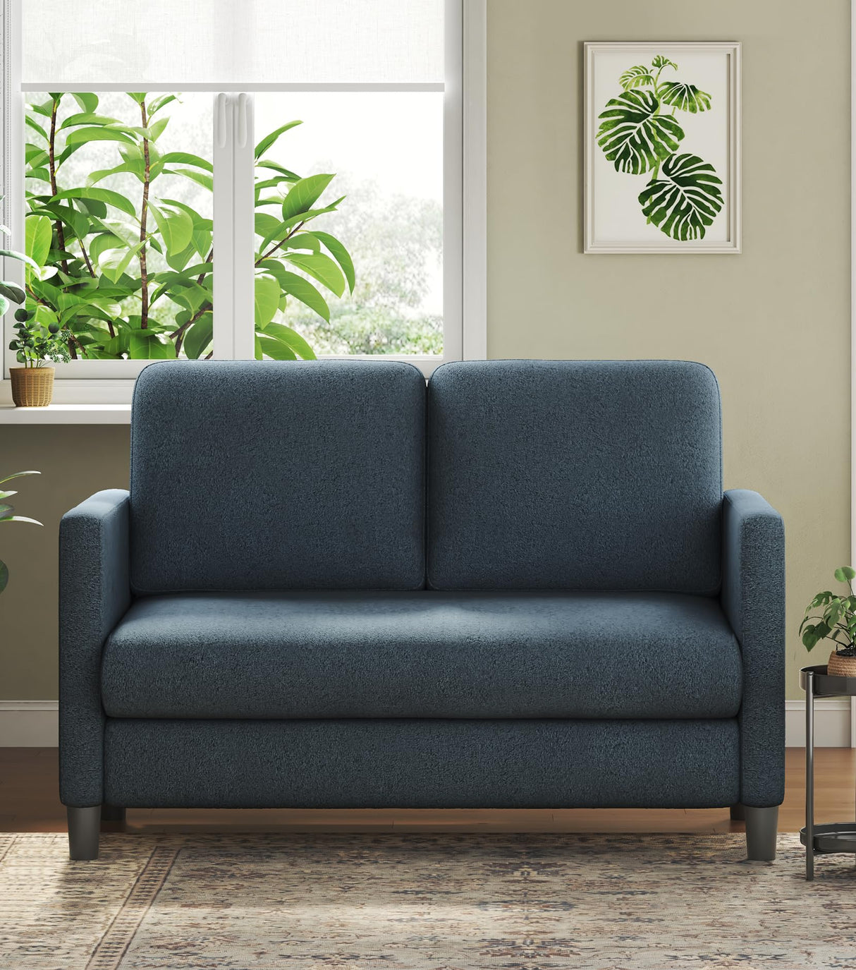Welzona Loveseat Sofa, 51" Small Sofa Couch for Bedroom, Comfy Teddy Love Seat, Tool-free Setup Sofas for Living Room, All-wood Small Couches for Small Spaces, Small Couch No Pillow Include, Blue Grey Welzona