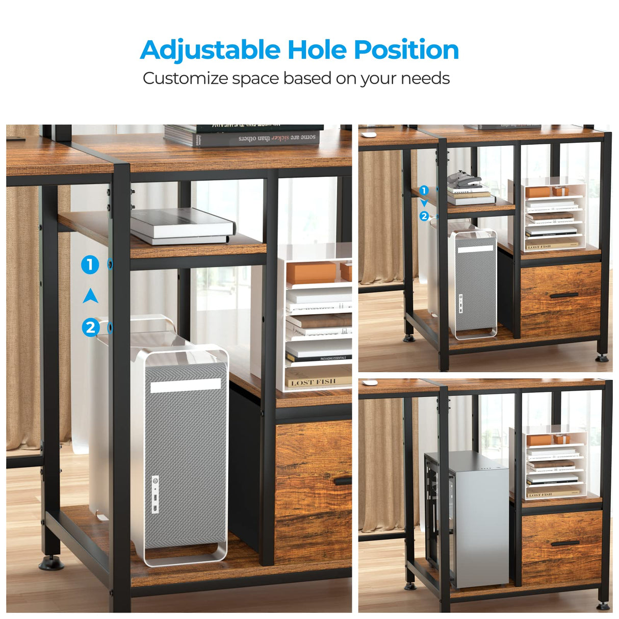 GreenForest Computer Desk with Drawers, Home Office Desk with Printer Shelf, 55 inches Desk with Storage, Writing Study Desk with Monitor Stand, Small Work Desk for Bedroom, Walnut GreenForest