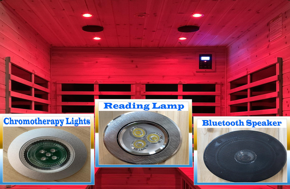 LTCCDSS Garner Outdoor Sauna 4 Person, Far Infrared Sauna, Low EMF Sauna Room for Home, Low EMF Heaters | Chromotherapys | Bluetooth Speakers | Canadian Hemlock | 59.1 * 82.7 * 48.4 LTCCDSS