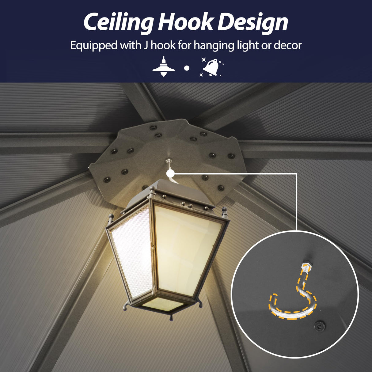 Raysfung 10'x10' Hardtop Gazebo, Outdoor Polycarbonate Roof Gazebo Metal Frame Permanent Pavilion with Netting & Curtains for Garden, Patio, Lawns(Grey) Raysfung