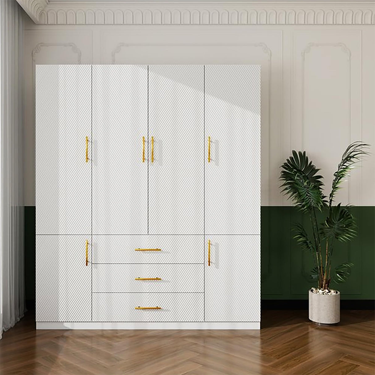 TemkTuek White Wardrobe Closet with Doors, 3 Drawers, Hanging Rods, Metal Handles, Large Capacity, Modern, Freestanding Armoire, Ideal for Bedroom 63.0" W x 20.47" D x 70.87" H (26) TemkTuek