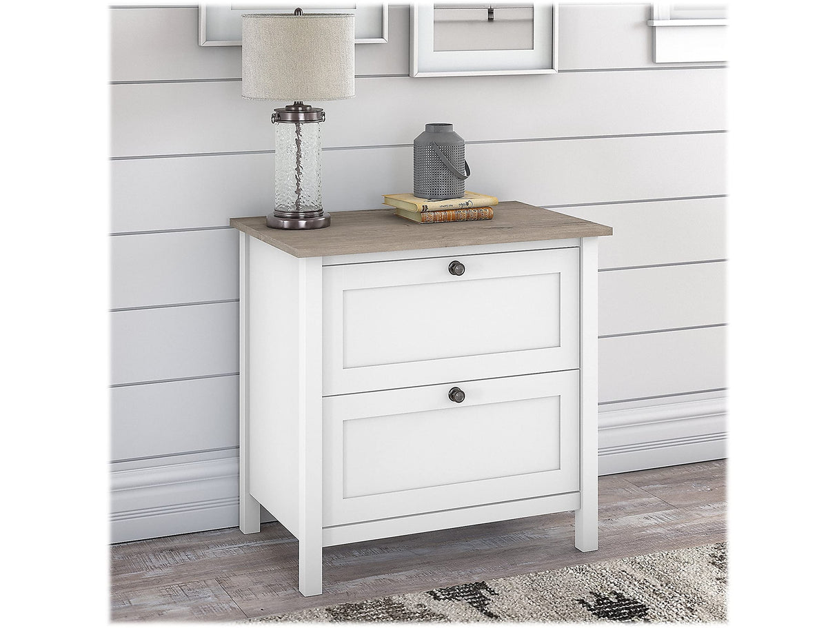 Bush Furniture Mayfield 2 Drawer Lateral File Cabinet in Pure White and Shiplap Gray Bush Business Furniture