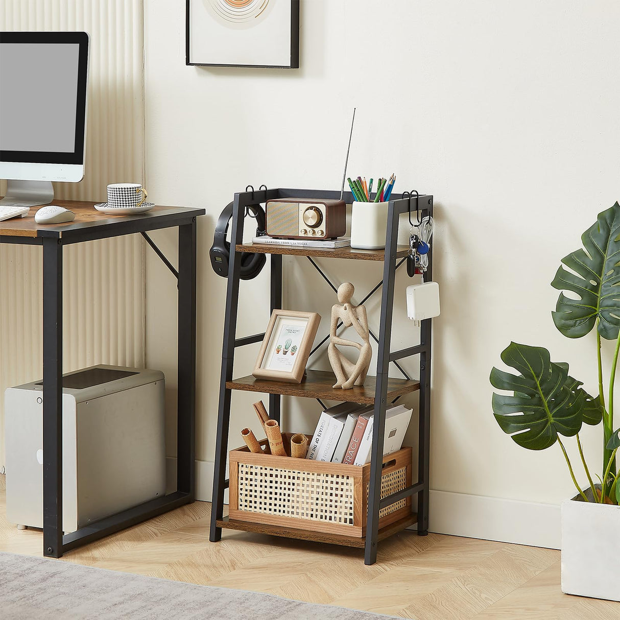 EYOCAL 3-Tier Bathroom Ladder Shelf, Standing Tower Shelf Bookcase Freestanding Tower for Living Room Home and Office EYOCAL