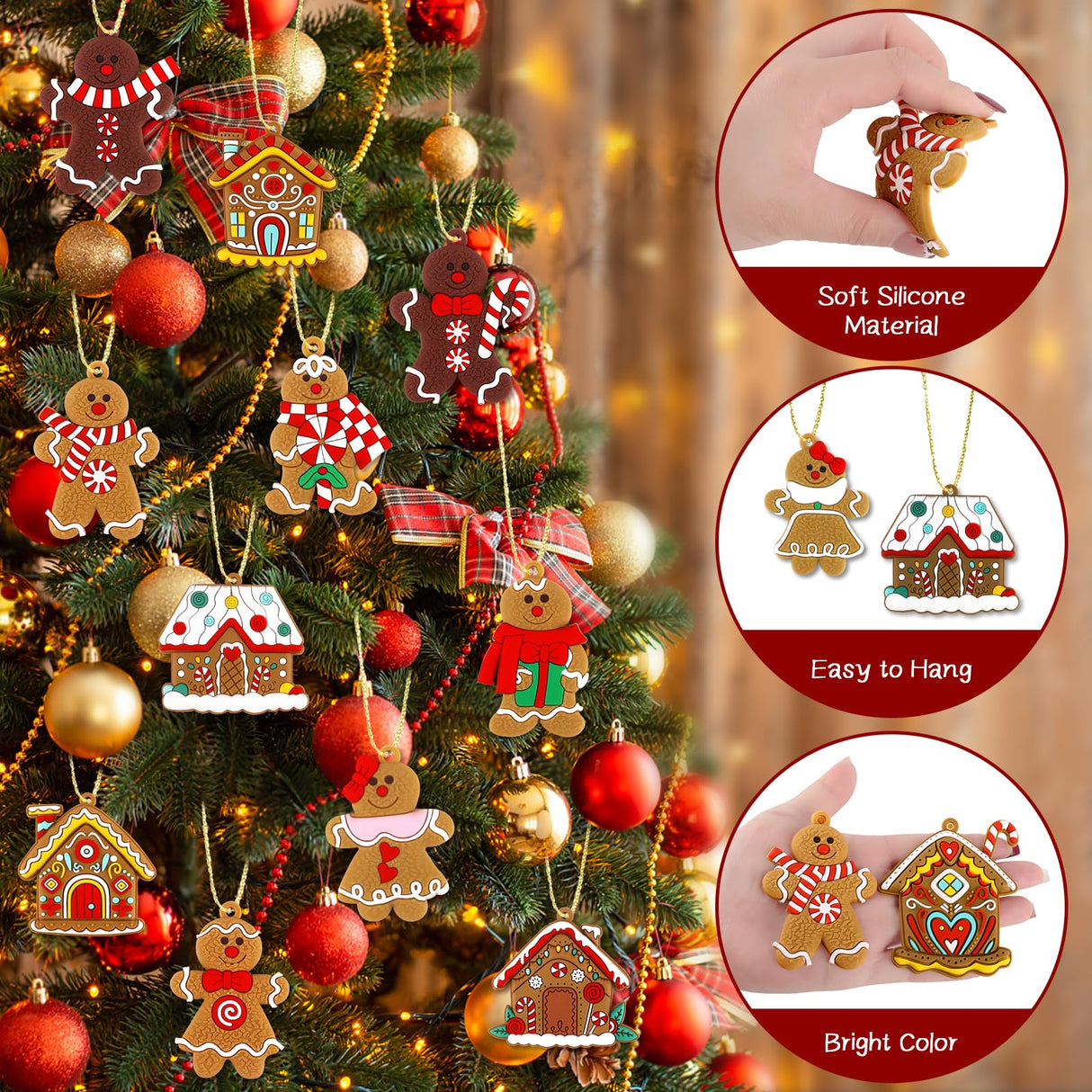 16Pcs Gingerbread Man Ornaments for Christmas Tree Gingerbread Christmas Decorations with Gingerbreads House Ornament for Christmas Tree Hanging Party Decor Miucat