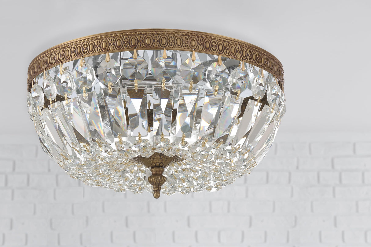 Crystorama 3 Light Clear Italian Crystal Olde Brass Flush Mount Crystorama